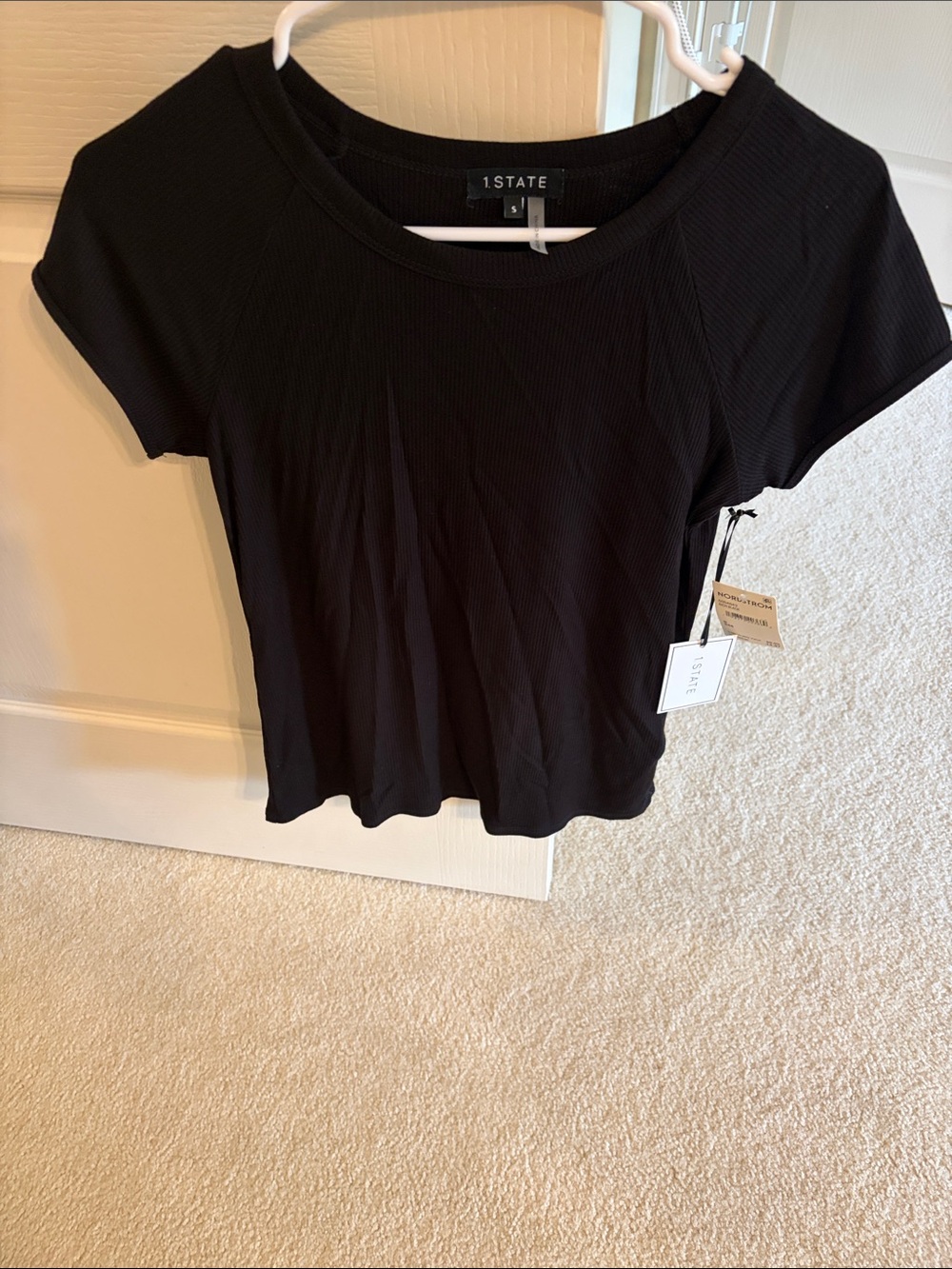1. State Black Ribbed Crewneck Short Sleeve Top